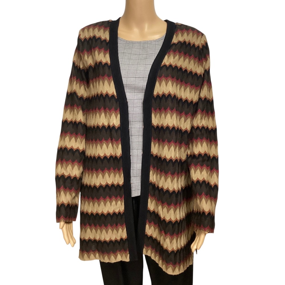 Exclusively Misook Woman 1X Chevron Zig-Zag Knit Cardigan Jacket Hook Closure